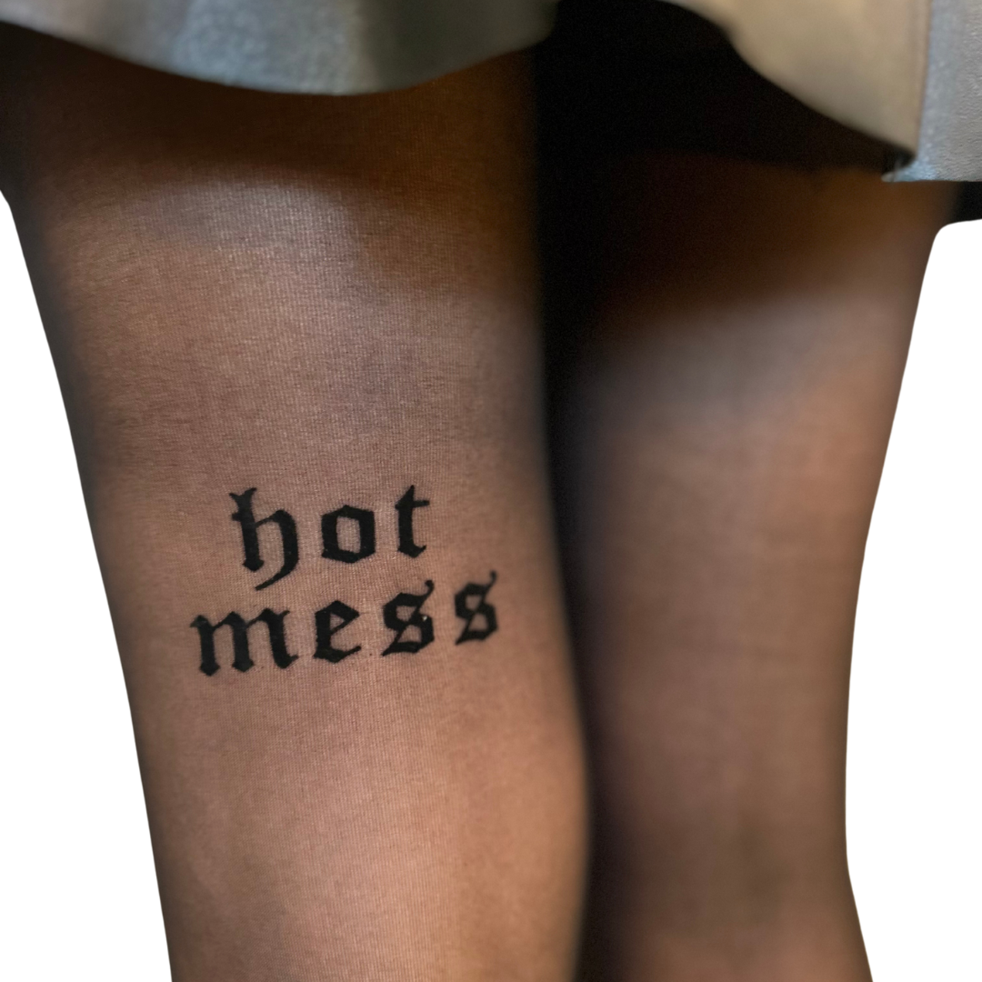 Hot Mess Print Sheer Black Tights