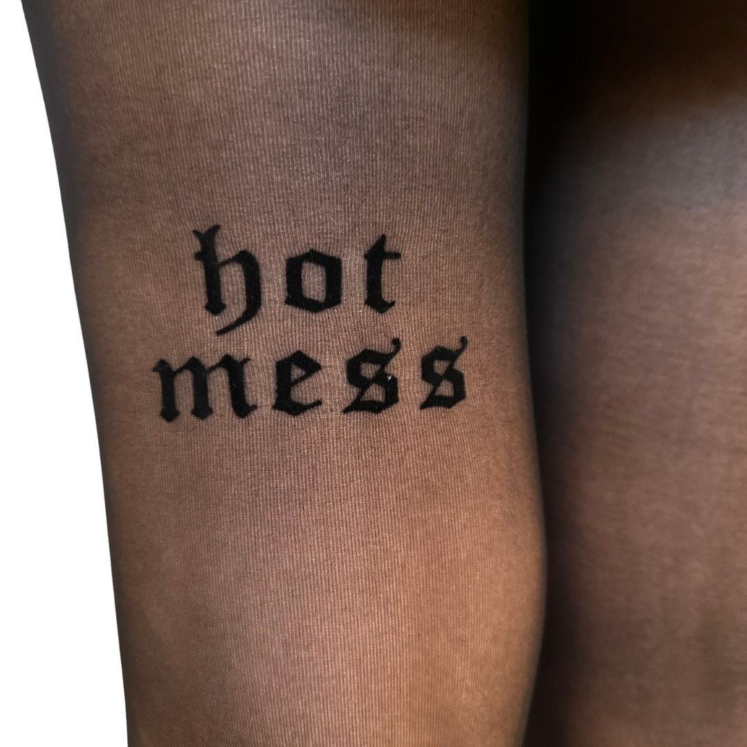 Hot Mess Print Sheer Black Tights